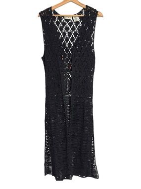 White Stag Black Crochet Maxi Vest Size Small